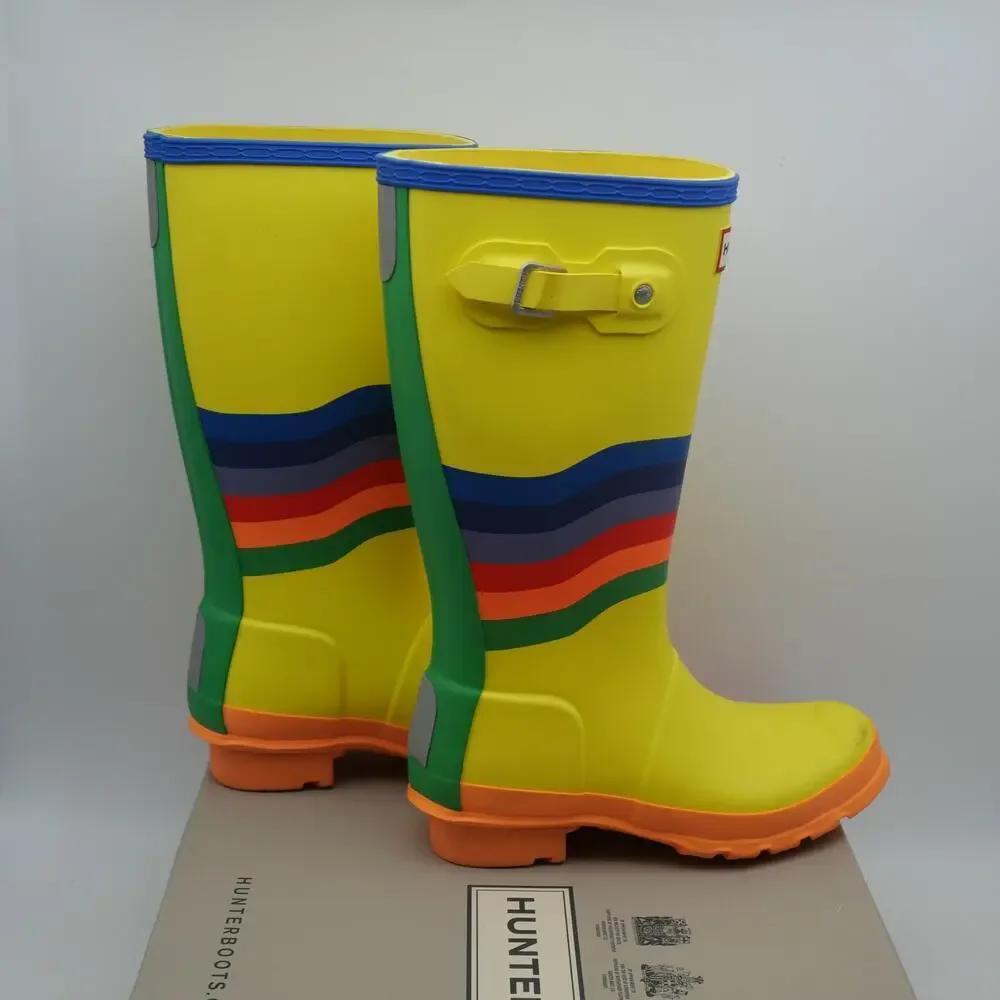 NEW HUNTER Original Wiggle Rainbow Boots Kids Tall Rain Yellow Wellies UK 1